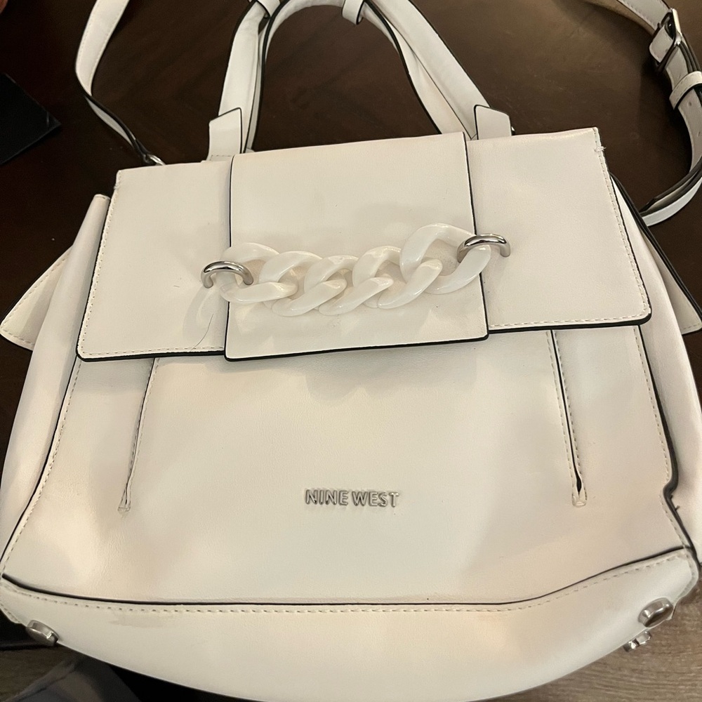 Nine West White Shoulder Bag with Chain Detail